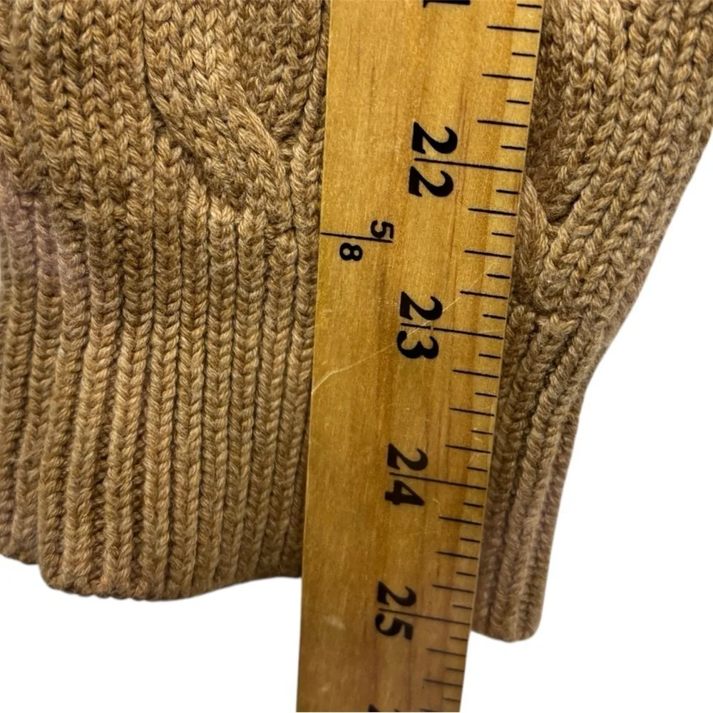 J. Crew Men's Cable Knit Camel Crewneck Sweater Size L Preppy Quiet Luxury